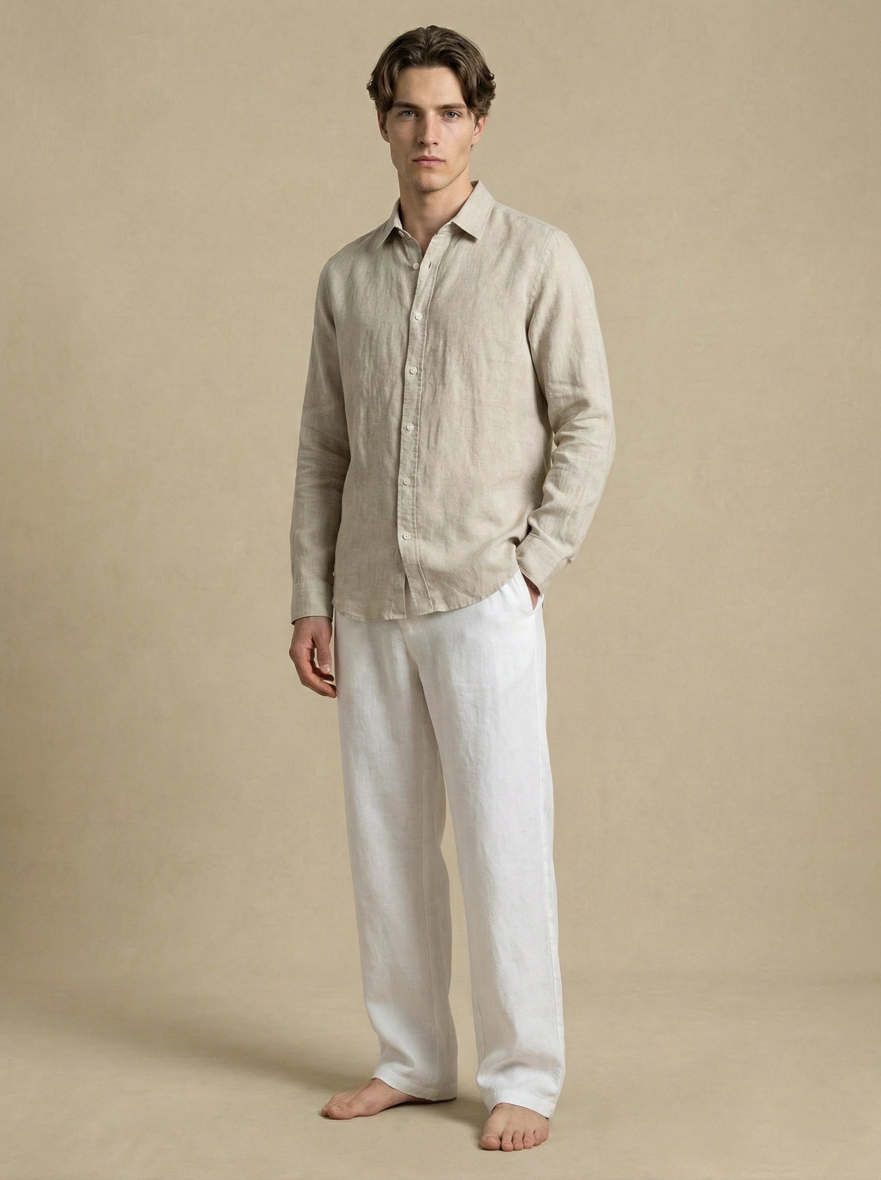 chemise en lin beige pour homme legere