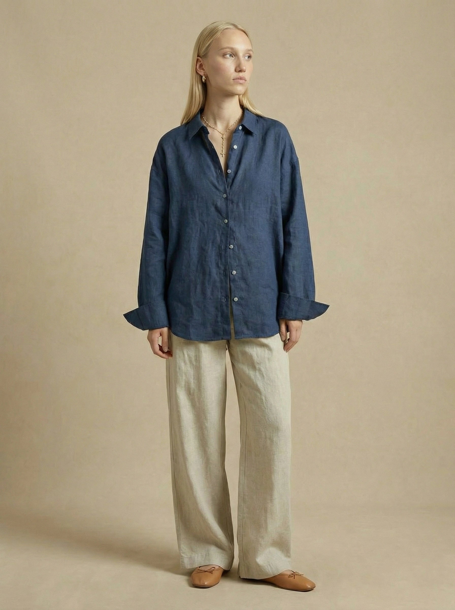 chemise en lin bleu femme marine