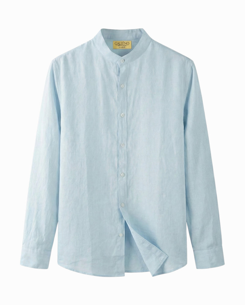 Chemise en lin homme col mao - Ciel