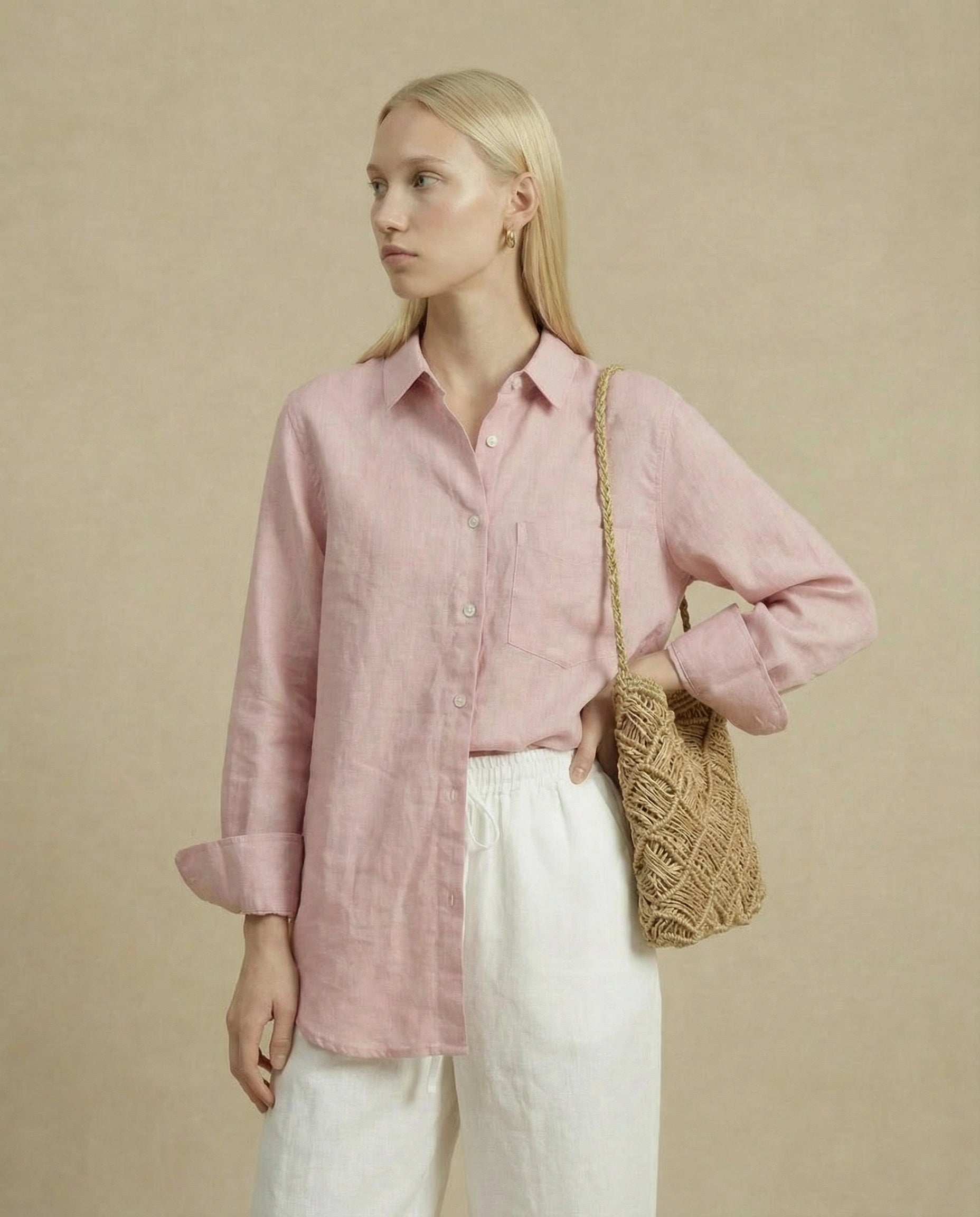 chemise en lin femme rose ete
