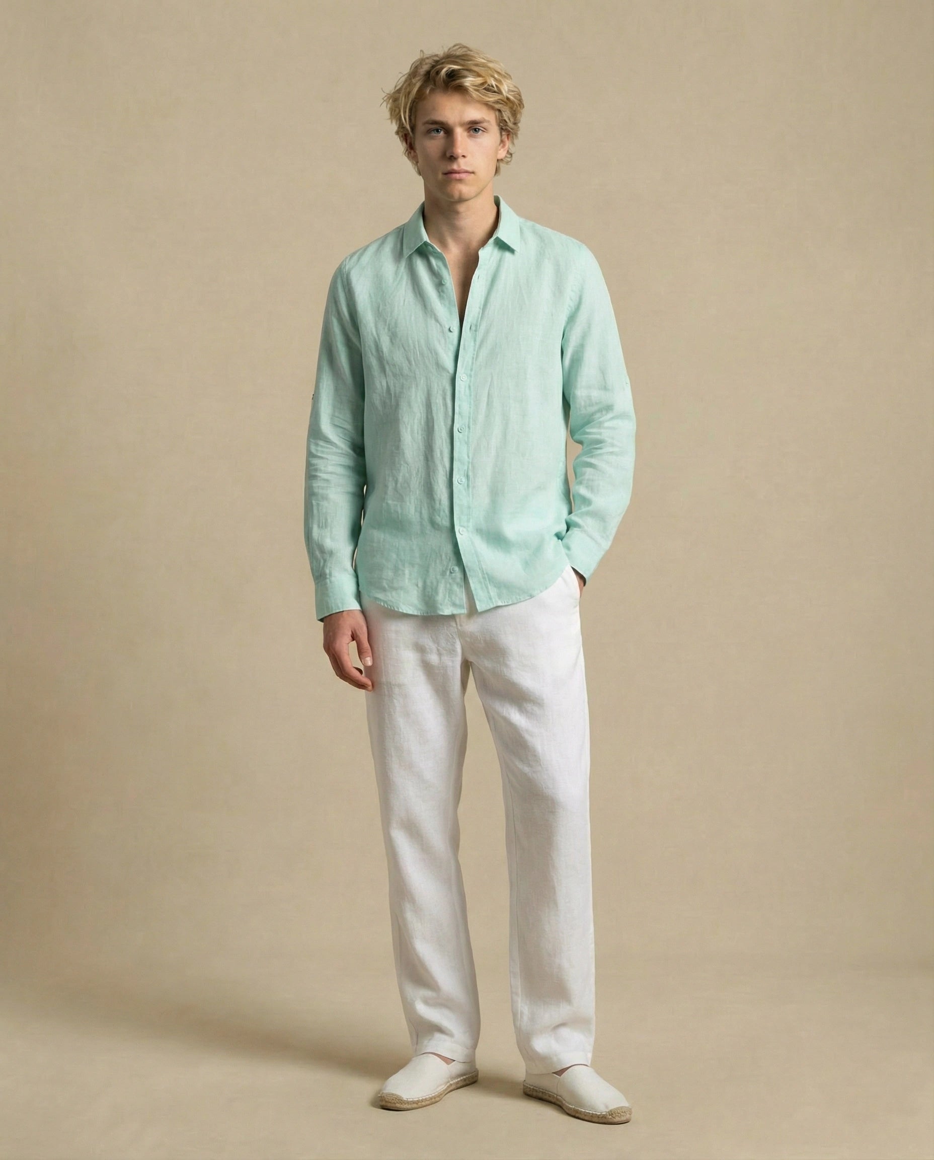 chemise en lin homme vert clair