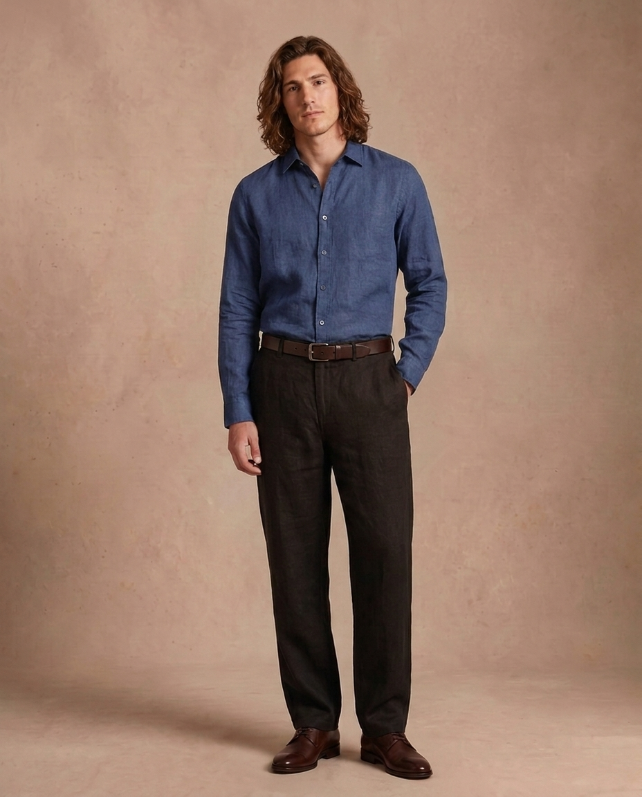 chemise en lin marine pour homme