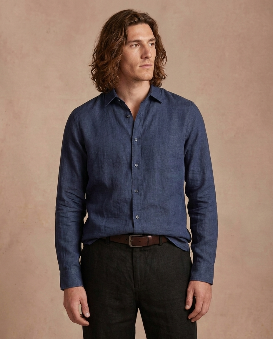 chemise en lin marine pour homme