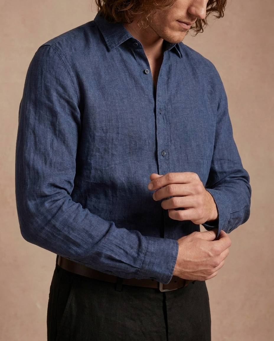 chemise en lin marine pour homme