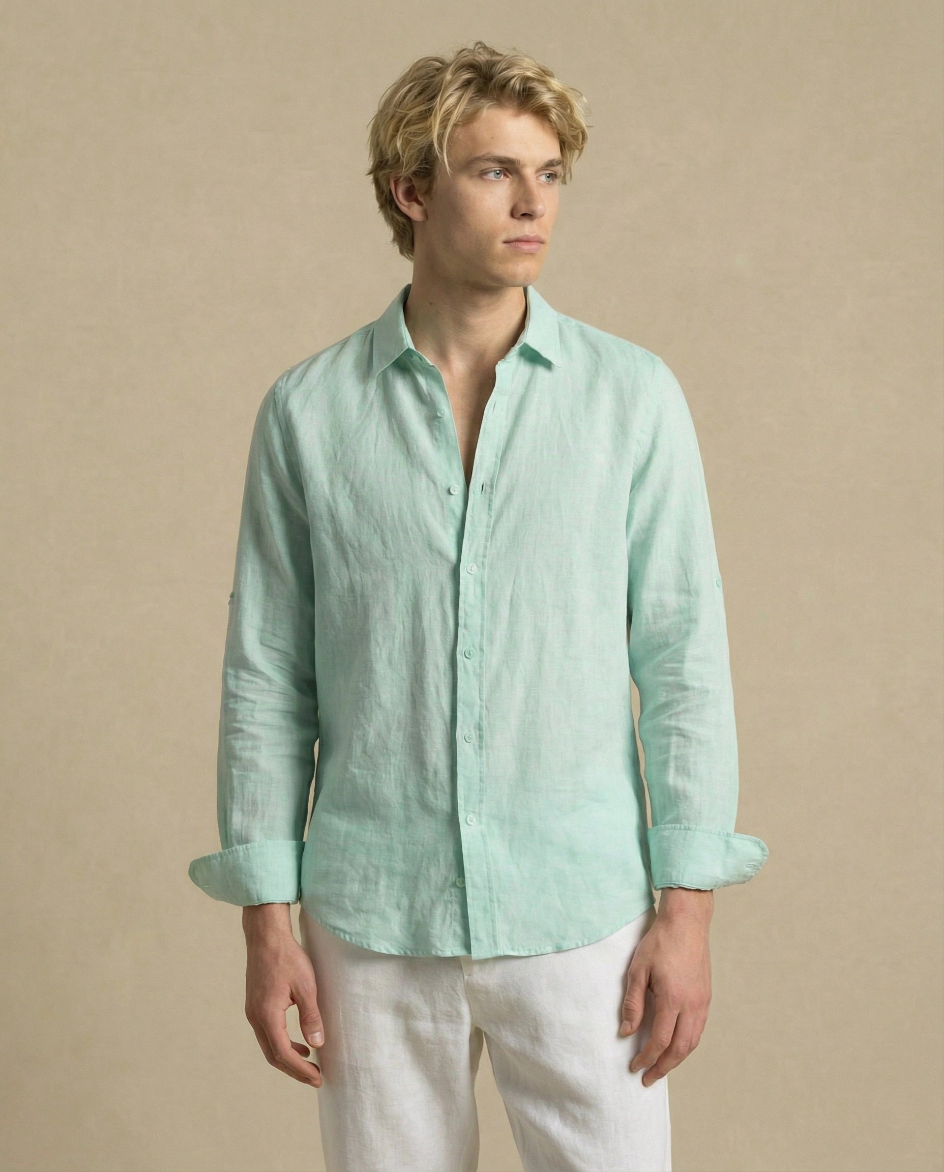 chemise en lin pour homme vert menthe