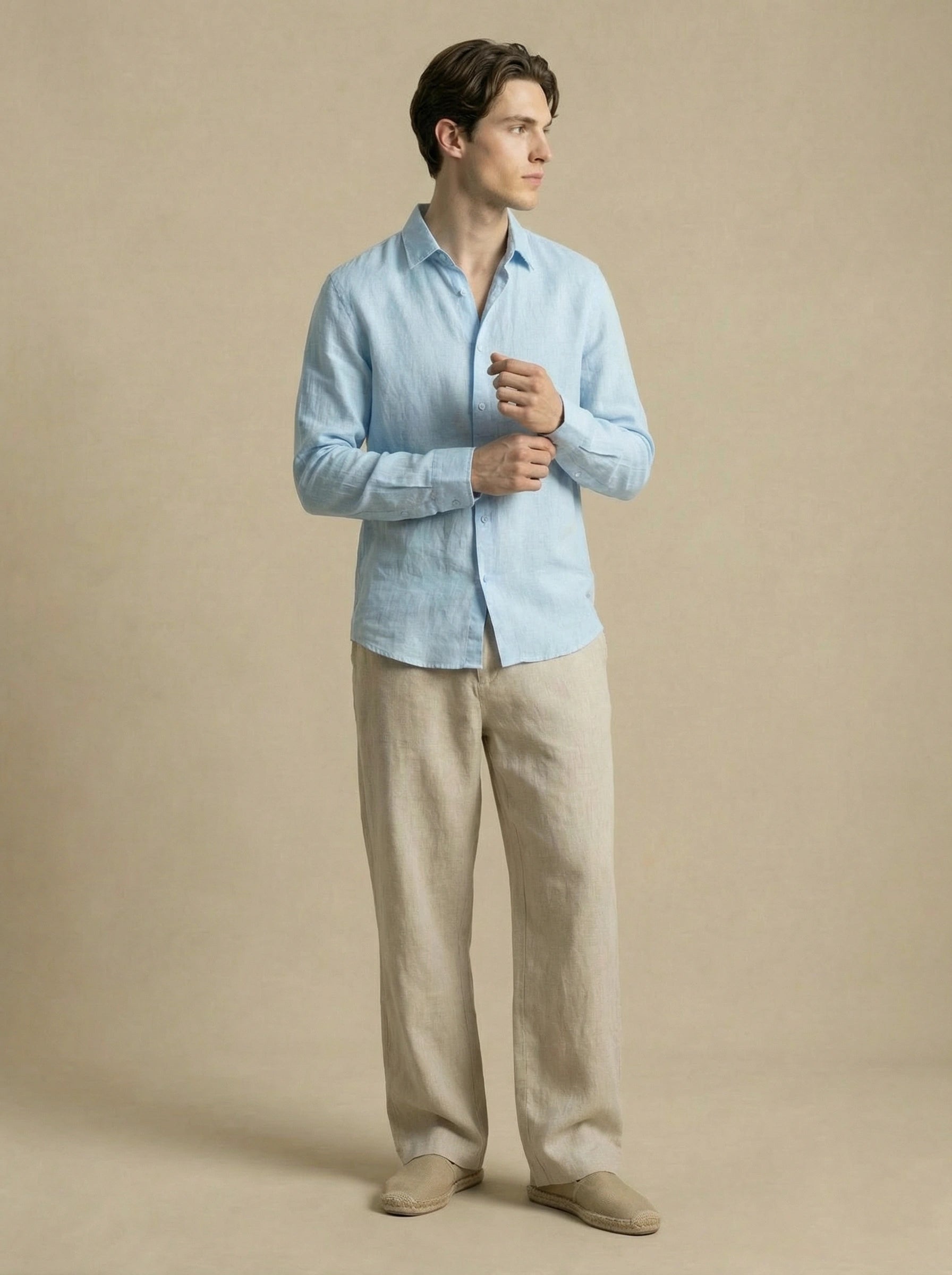 chemise lin bleue ciel homme