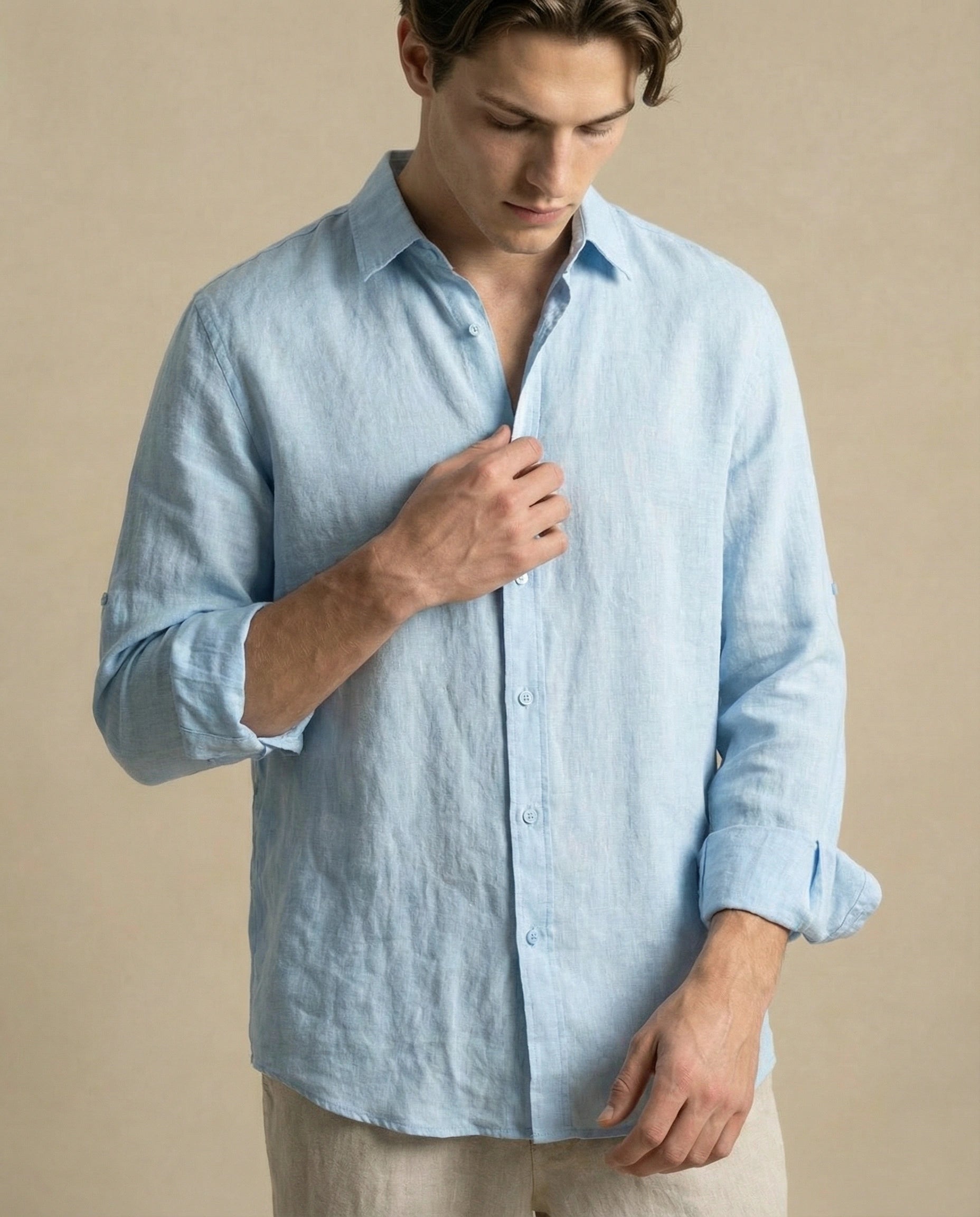 chemise lin bleue ciel homme été