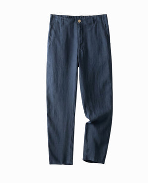 Straight linen trousers - Navy
