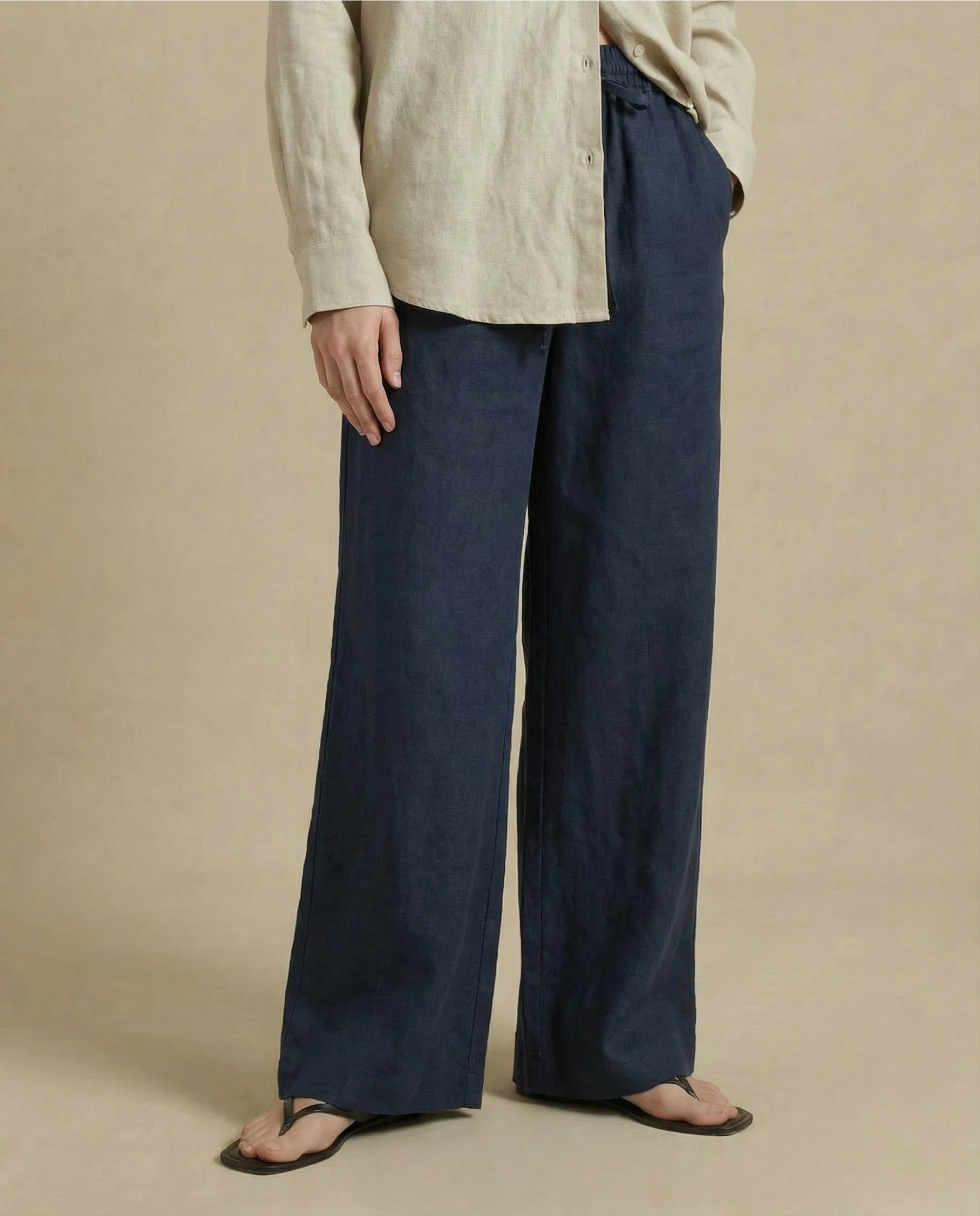 pantalon en lin bleu marine femme