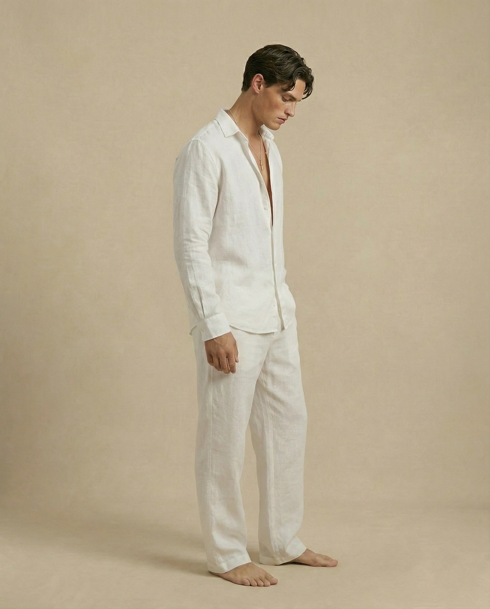 pantalon en lin homme blanc ensemble en lin chemise