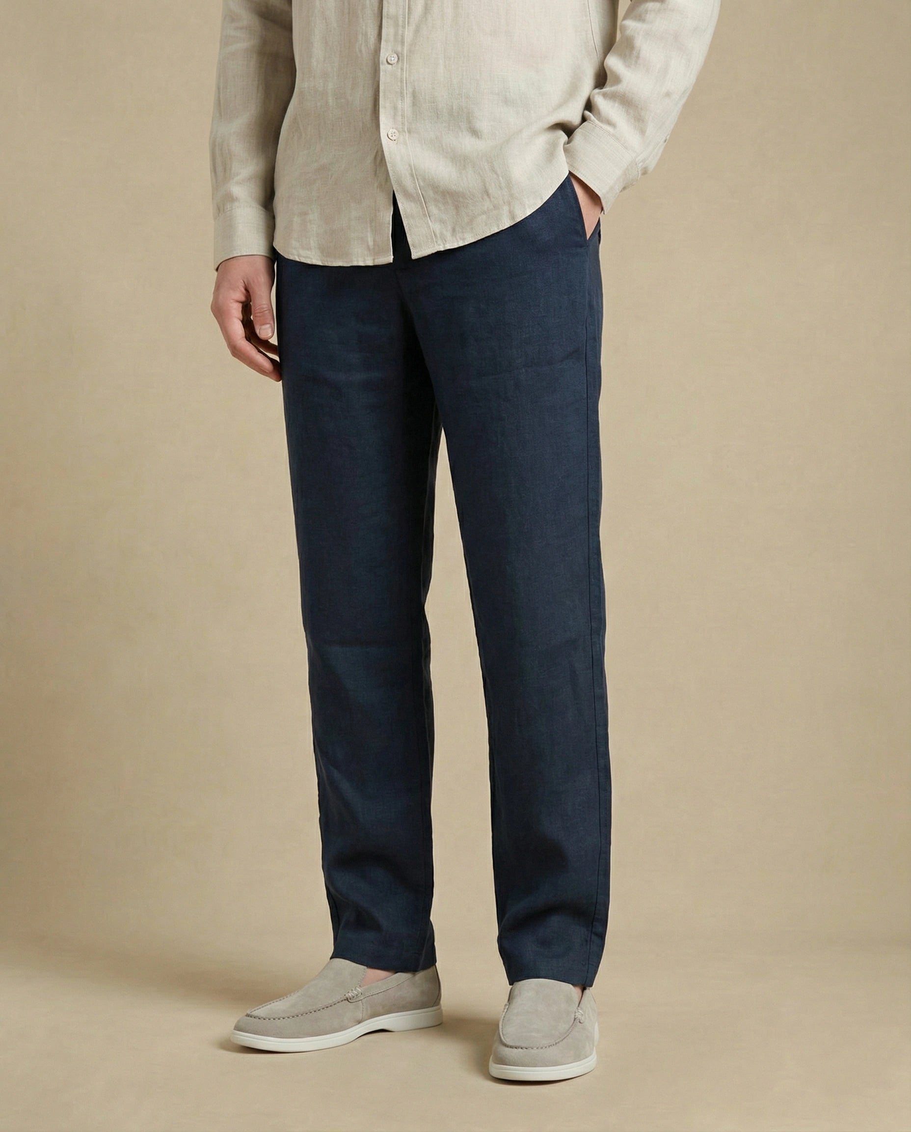 pantalon en lin homme bleu marine leger