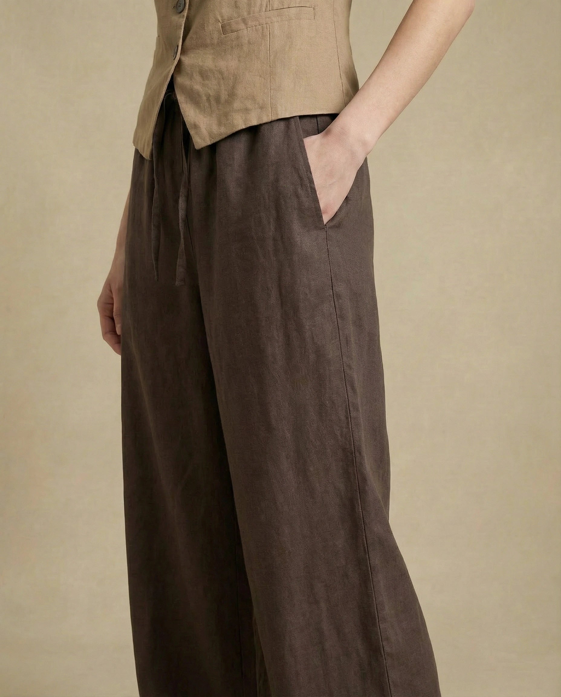 pantalon en lin marron femme 