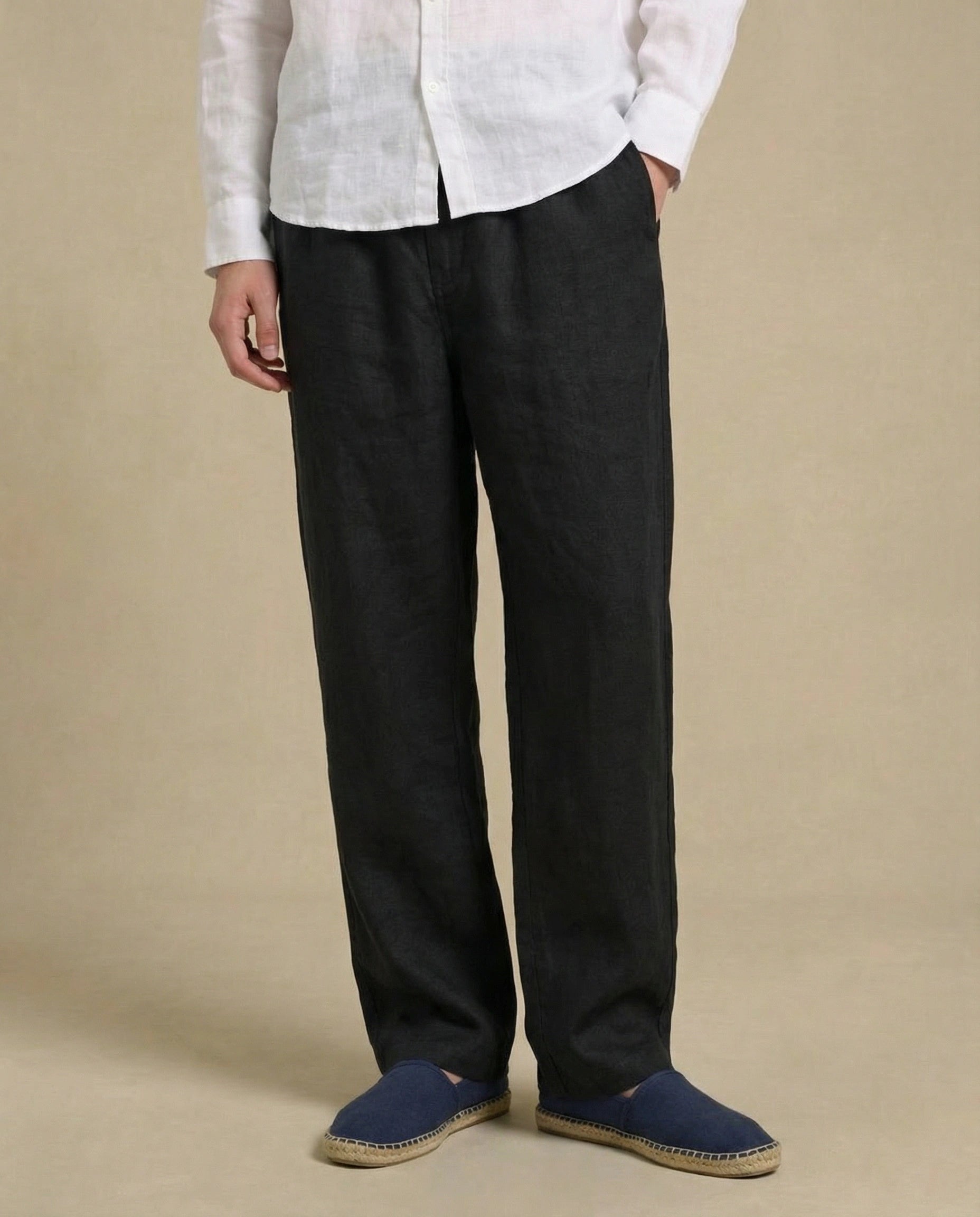 pantalon en lin noir pour homme décontracté ample