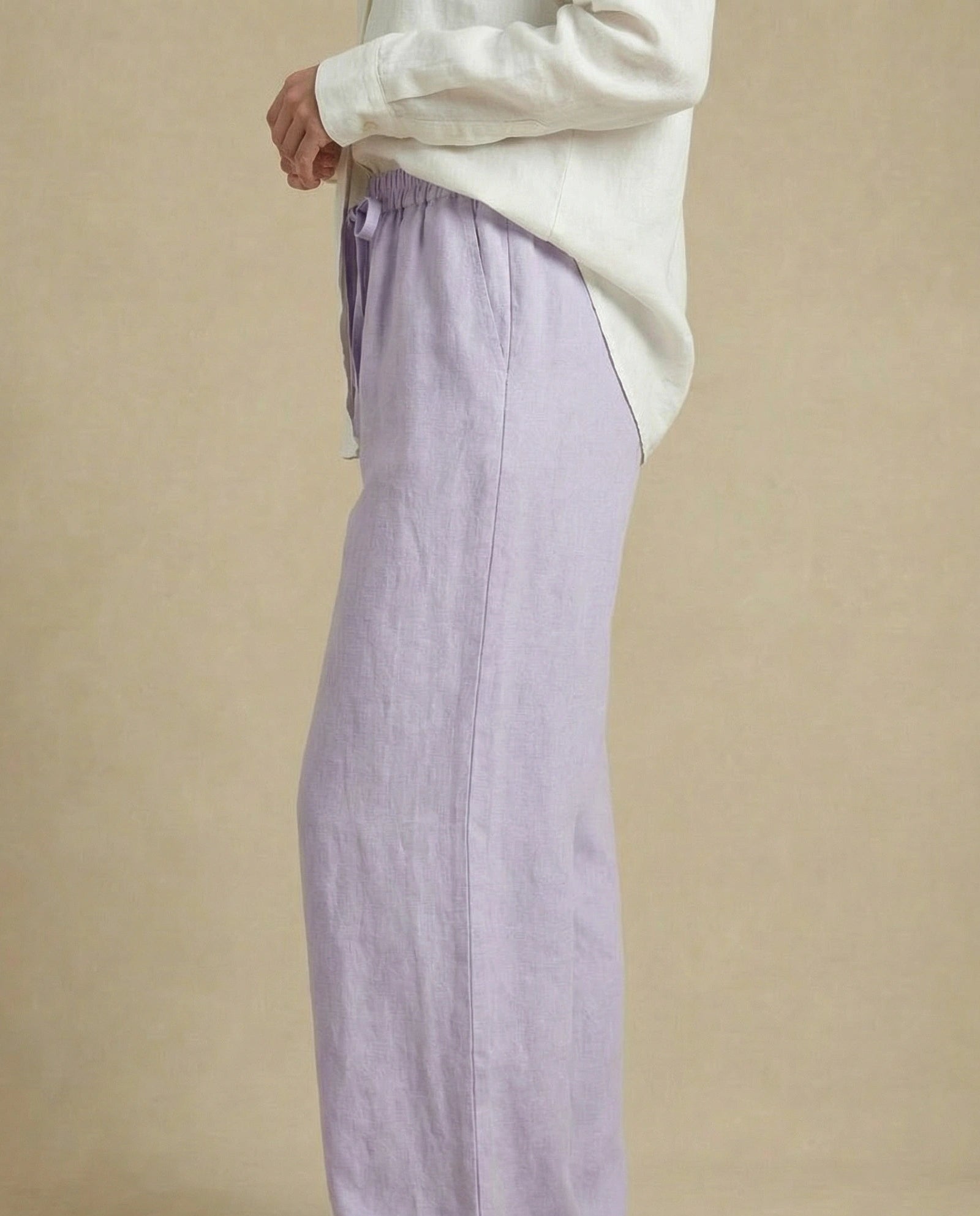 pantalon en lin violet femme lavande 