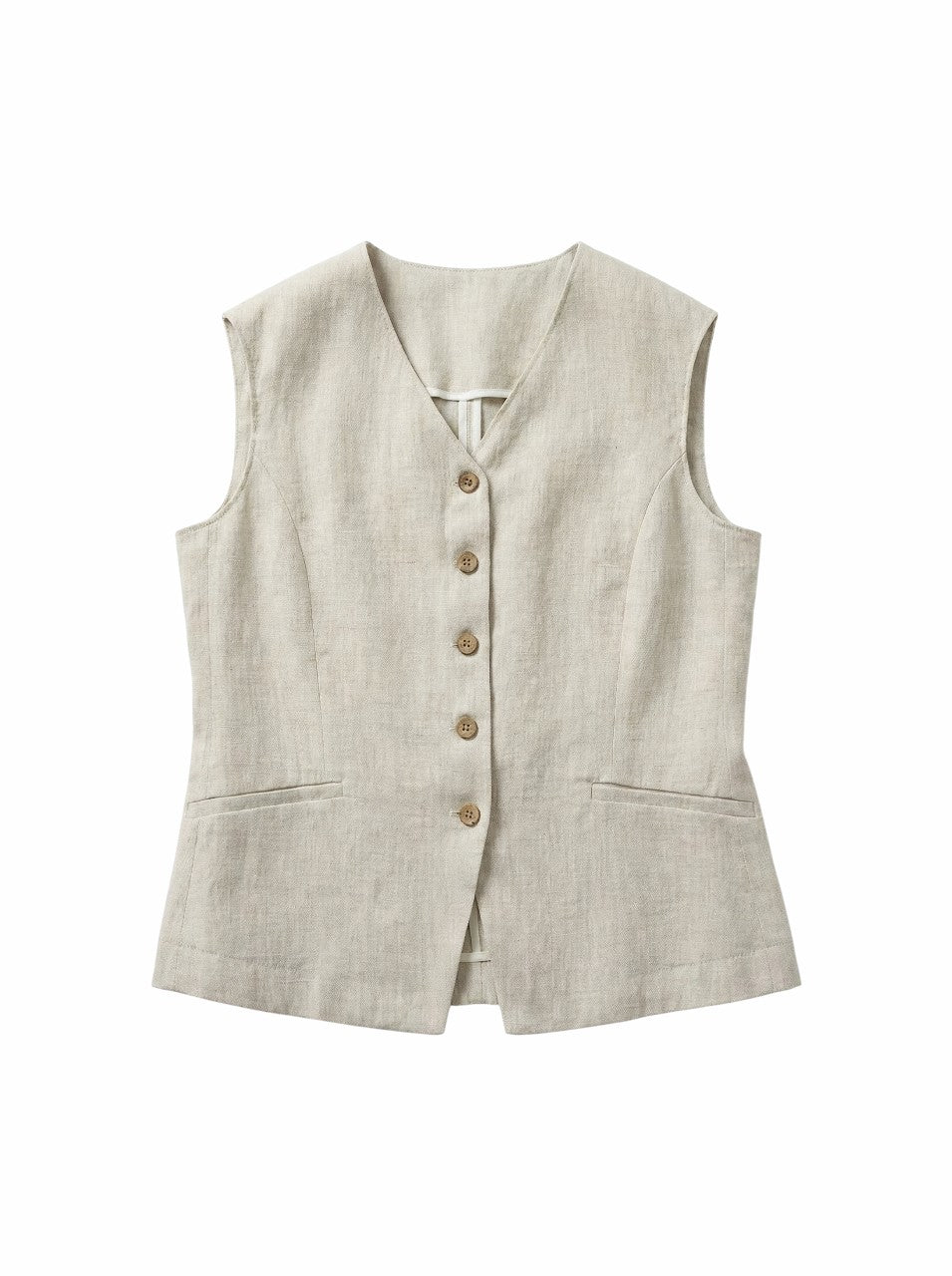 veste sans manche en lin femme beige